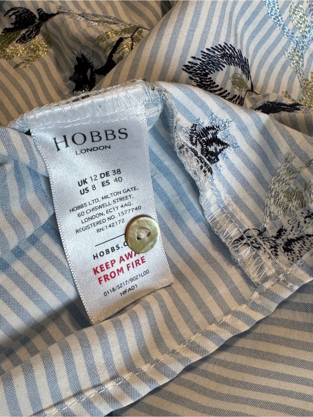 NWOT Hobbs London Embroidered Floral Stripe Short Sleeve Blouse Size 8 - Picture 7 of 8